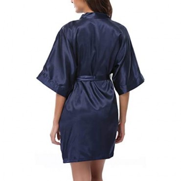 Womens Short Satin Pure Color Bathrobe Kimono Nightgown Silky Pajama Gown