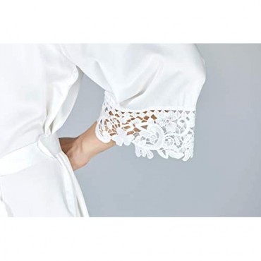 Women's Short Silky Robes Ladies' Lace-Trim Plain Matte Satin Bridesmaid Bridal Soft Sleepwear for Wedding Party