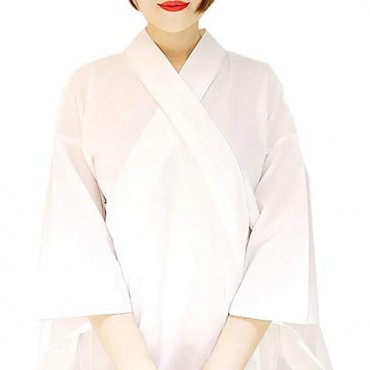 Women's Traditional Japanese Kimono Pink Peach Blossom Print Yukata Long Robe with Obi Belt