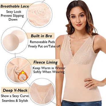 Joyshaper Thermal Fleece Lined Underwear for Women Lace Tops Cami Compression Tank Top Vest Base Layer