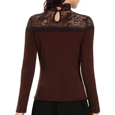 Lace Thermal Shirts for Women Sleeves Turtle Neck Fleece Lined Warm Winter Camisole Tops Vest Brown