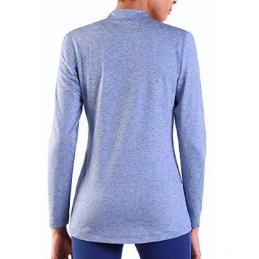 Ogeenier Women's Fleece Thermal Top Mock Neck Long Sleeve Running Shirt Workout Yoga Tops Heather Blue XXL