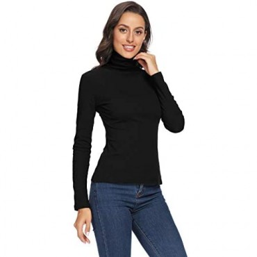 VIIOO Women's Long Sleeve Turtleneck Thermal T-Shirts Soft Fitted Pullover Cotton Tops