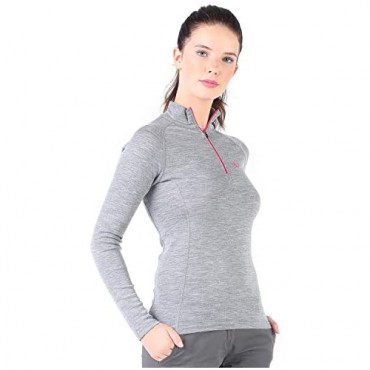 Womens Base Layer Top -%100 Merino Wool Half Zip Sweater Thermal Gray - Large