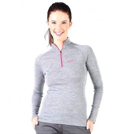 Womens Base Layer Top -%100 Merino Wool Half Zip Sweater Thermal Gray - Large