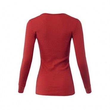 Women's Fitted Notched Neck Long Sleeve Thermal Knit Top