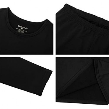 2 Sets Womens Thermal Underwear Set Long John Fleece Lined Top Bottom Base Layer