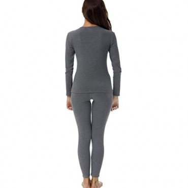 HieasyFit Women's Mid-Weight Cotton Thermal Underwear 2pc Winter Base Layer Set