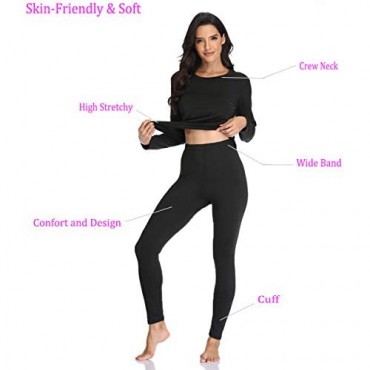 JZCreater Women Thermal Underwear Set Tight Base Layer Top & Bottom Long John Set Black
