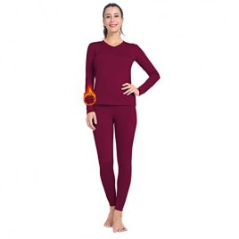 MANCYFIT Womens Thermal Underwear Long Johns Set with Fleece Lined Ultra Soft V Neck Red Medium