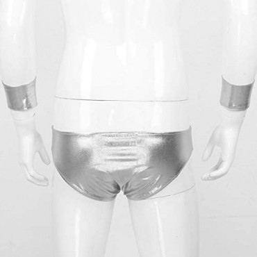 ACSUSS Mens Shiny Metallic Lingerie Low Rise Bulge Pouch Front Bikini Briefs Underwear with Cuffs