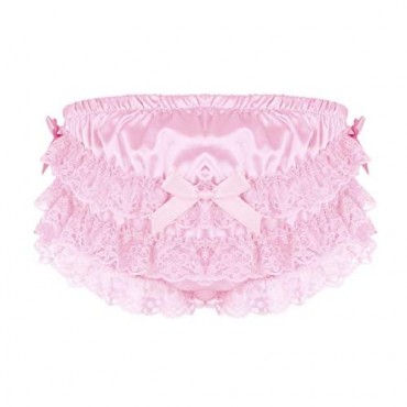 Aiihoo Men's Frilly Satin Ruffled Lace Bikini Briefs Cute Bowknot Bulge Pouch Panties Girly Crosdress Underwear