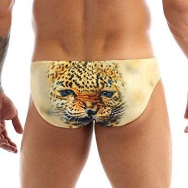 Hansber Mens 3D Wolf/Leopard Animal Printed Underwear Bulge Pouch Bikini Briefs Trunks Shorts Swimwear