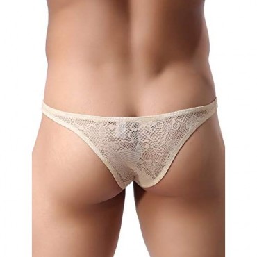 iKingsky Men's Sexy Brazilian Underwear Lace Pouch Bikini Under Panties Half Back Coverage Mens Underwear