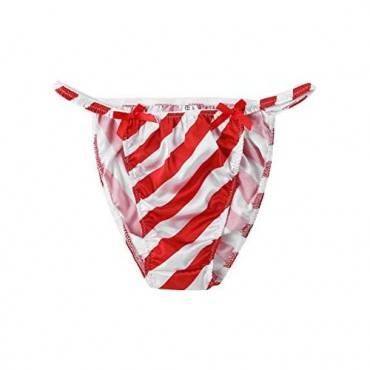 moily Men's Shiny Satin Bikini Breifs Sissy Candy Cane Stripes Bulge Pouch Trunks Underwear