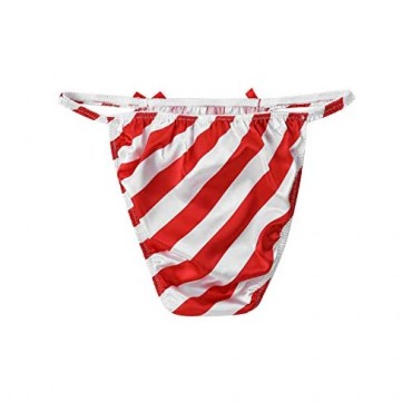 moily Men's Shiny Satin Bikini Breifs Sissy Candy Cane Stripes Bulge Pouch Trunks Underwear