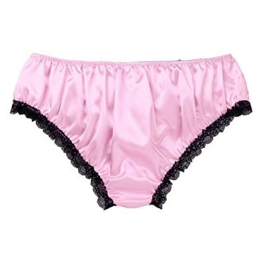 Nimiya Men's Sissy Lingerie Satin Ruffled Floral Lace Bikini Briefs French Maid Knickers Underwear