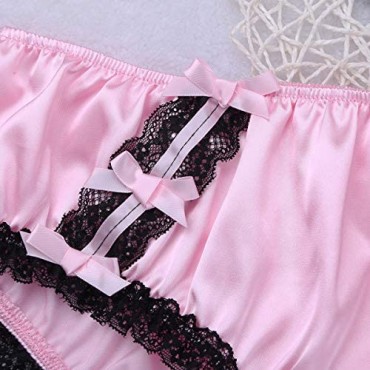 Nimiya Men's Sissy Lingerie Satin Ruffled Floral Lace Bikini Briefs French Maid Knickers Underwear