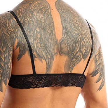 Yeahdor Men's Sissy Lingerie Floral Lace Bikini Underwear Spaghetti Straps Wire-Free Unlined Triangle Bralette
