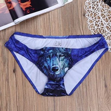 YOOJIA Men's Funny 3D Wolf/Leopard Print Bulge Pouch Bikini Briefs Underwear Panties