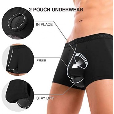 DAVID ARCHY Men's Dual Pouch Underwear Micro Modal Trunks Separate Pouches with Fly 4 Pack