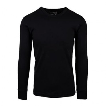AMERICAN ACTIVE Men's 3 Pack 100% Cotton Fleece Lined Base Layer Long Sleeve Thermal Crew Neck Shirt