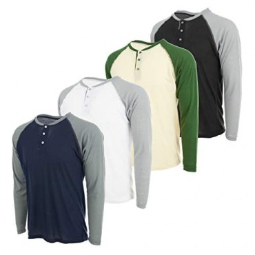 DARESAY Men's Thermal Crew Long Sleeve Henley Tops Base Layer Shirt [4-Pack]
