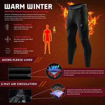 MeetHoo Mens Compression Pants Dri Fit Running Leggings Thermal Base Layer Tights for Gym Athletic Workout