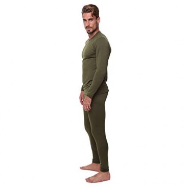 Men Thermal Performance Underwear Set by Outland; Base Layer; Soft Fleece; Warm Long Sleeve Shirt and Long Johns (Olive Green Small)