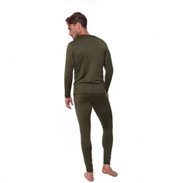 Men Thermal Performance Underwear Set by Outland; Base Layer; Soft Fleece; Warm Long Sleeve Shirt and Long Johns (Olive Green Small)