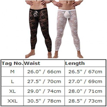 Men's Sissy Floral Lace Sheer Mesh Long Pants Leggings Low Rise Semi See Through Transparent Long Johns Tights