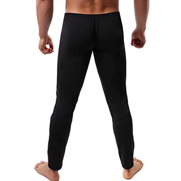 Men's Smooth Thin Leggings Long Johns Bulge Pouch Breathable Stretchy Base Layer Bottoms Pants