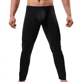 Men's Smooth Thin Leggings Long Johns Bulge Pouch Breathable Stretchy Base Layer Bottoms Pants