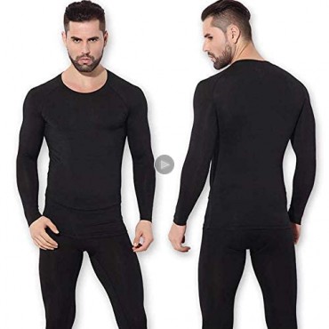 Thermal Underwear Men Ultra-Soft Long Johns Set with Fleece Lined Base Layer Winter Skiing Warm Top & Bottom Black