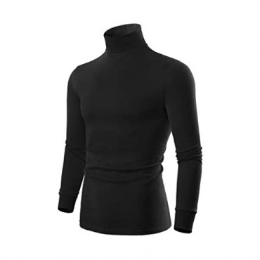 Turtleneck Men Long Sleeve Thermal Underwear Sweater Mock Turtleneck Base Layer Shirt for Men Black White