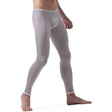 YOOJOO Men's Sexy Underwear Bottoms Low Rise Leggings Pants Smooth Ice Silk Tight Long Trousers