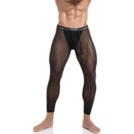 YUROUROU Men's Mesh Pants Yoga Leggings Capris Sports Shapewear See Through Bulge Cover Stretchy Quick Dry Underwear