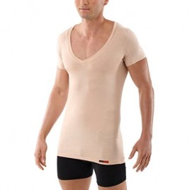 ALBERT KREUZ Men's Invisible deep v-Neck Business Undershirt with Short Sleeves Micromodal Light Nude Beige