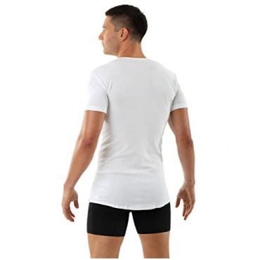 ALBERT KREUZ Men's v-Neck Business Undershirt with Short Sleeves 100% Organic Cotton White