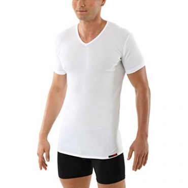 ALBERT KREUZ Men's v-Neck Business Undershirt with Short Sleeves 100% Organic Cotton White
