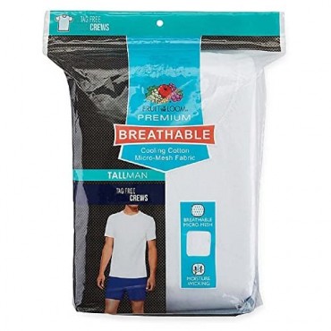Fruit of the Loom mens 2pk Breathable Cotton Micro-mesh Crew