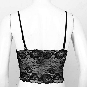 Hularka Mens Sissy Floral Lace See-Through V-Neck Tank Crop Top Cami Vest Shirts Blouses Underwear