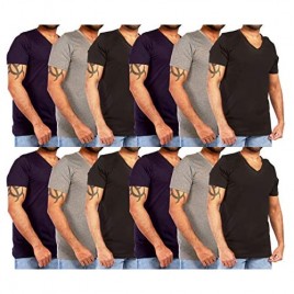 JOTW 12 Pack of Men's Cotton Colored V-Neck T-Shirts - Available in Small to XXXLarge