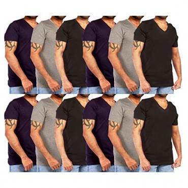 JOTW 12 Pack of Men's Cotton Colored V-Neck T-Shirts - Available in Small to XXXLarge
