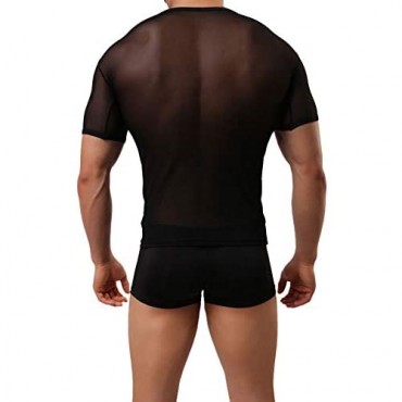 Julianna Black Sexy Men's Thin Lingerie Mesh Breathable Transparent Short-Sleeved T-Shirt Undershirts