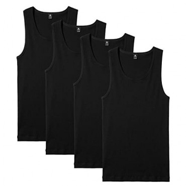 LAPASA Men's 100% Cotton Ribbed Tank Tops Sleeveless Crewneck A-Shirts Basic Solid Undershirts Vests 4 Pack M35