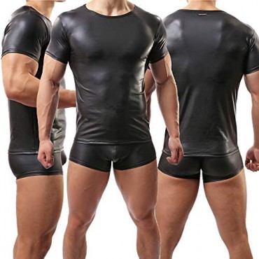 Men's Undershirt Faux Leather Wetlook Shirt Muscle Fit Athletic Tank Top