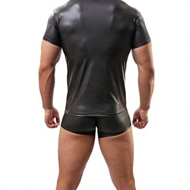 Men's Undershirt Faux Leather Wetlook Shirt Muscle Fit Athletic Tank Top