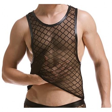 ONEFIT Men's Mesh Underwear Diamond-Shaped Net Vest Bar Night Stage Show Vest