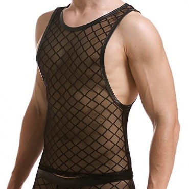 ONEFIT Men's Mesh Underwear Diamond-Shaped Net Vest Bar Night Stage Show Vest